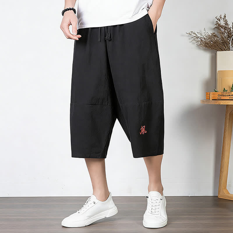 Nimara Ritual Plain Drawstring Capri Length Men's Cotton Linen Harem Pants With Pockets