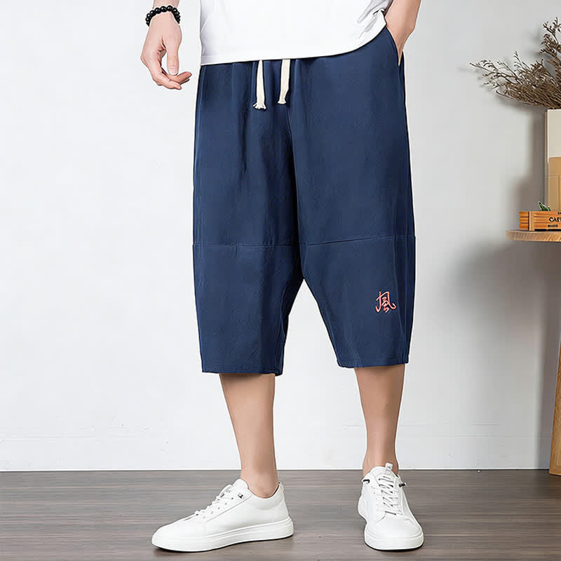 Nimara Ritual Plain Drawstring Capri Length Men's Cotton Linen Harem Pants With Pockets