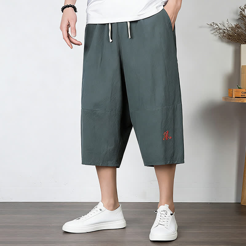 Nimara Ritual Plain Drawstring Capri Length Men's Cotton Linen Harem Pants With Pockets