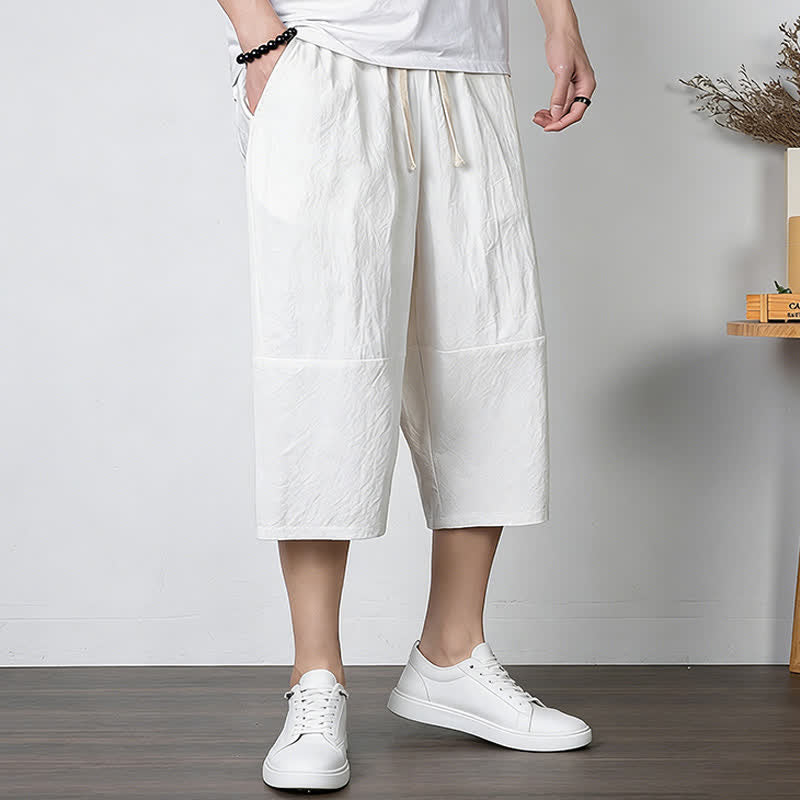 Nimara Ritual Plain Drawstring Capri Length Men's Cotton Linen Harem Pants With Pockets