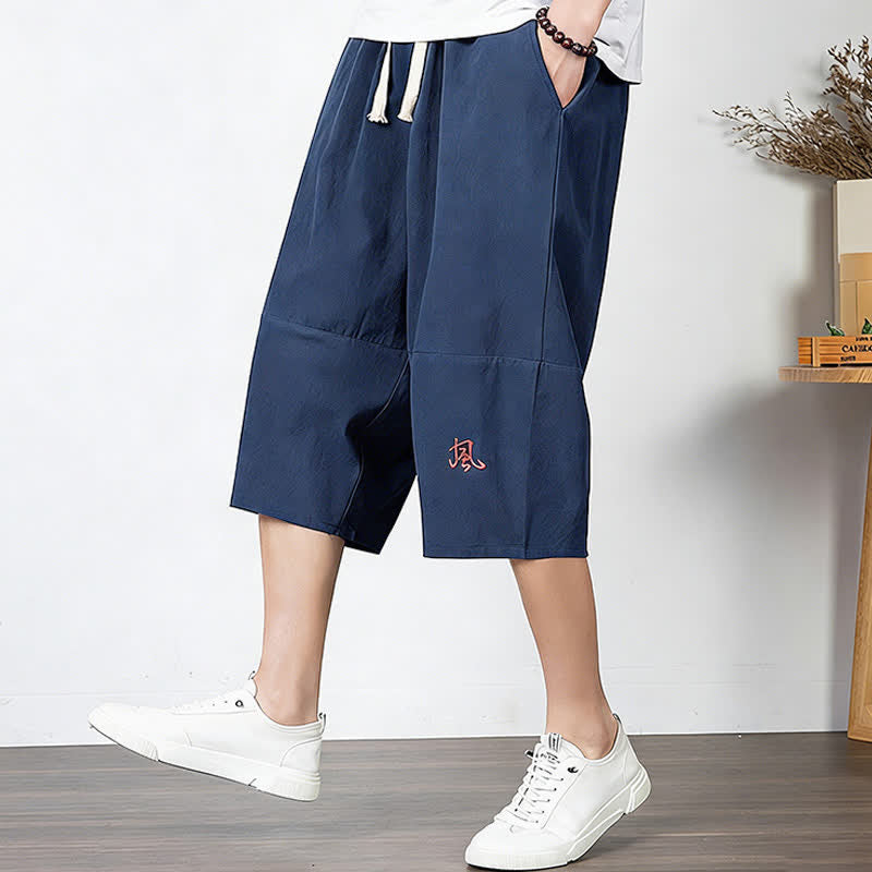 Nimara Ritual Plain Drawstring Capri Length Men's Cotton Linen Harem Pants With Pockets