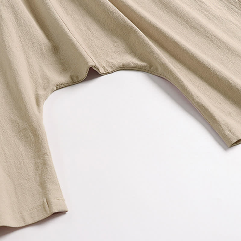 Nimara Ritual Plain Drop Crotch Design Cotton Linen Men's Harem 7-8 Length Pants