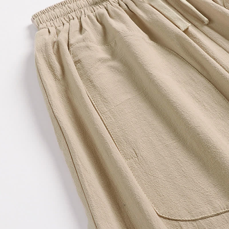 Nimara Ritual Plain Drop Crotch Design Cotton Linen Men's Harem 7-8 Length Pants