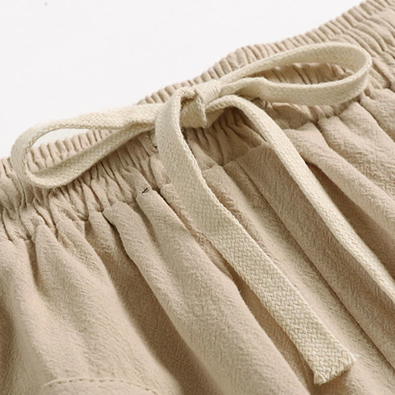 Nimara Ritual Plain Drop Crotch Design Cotton Linen Men's Harem 7-8 Length Pants