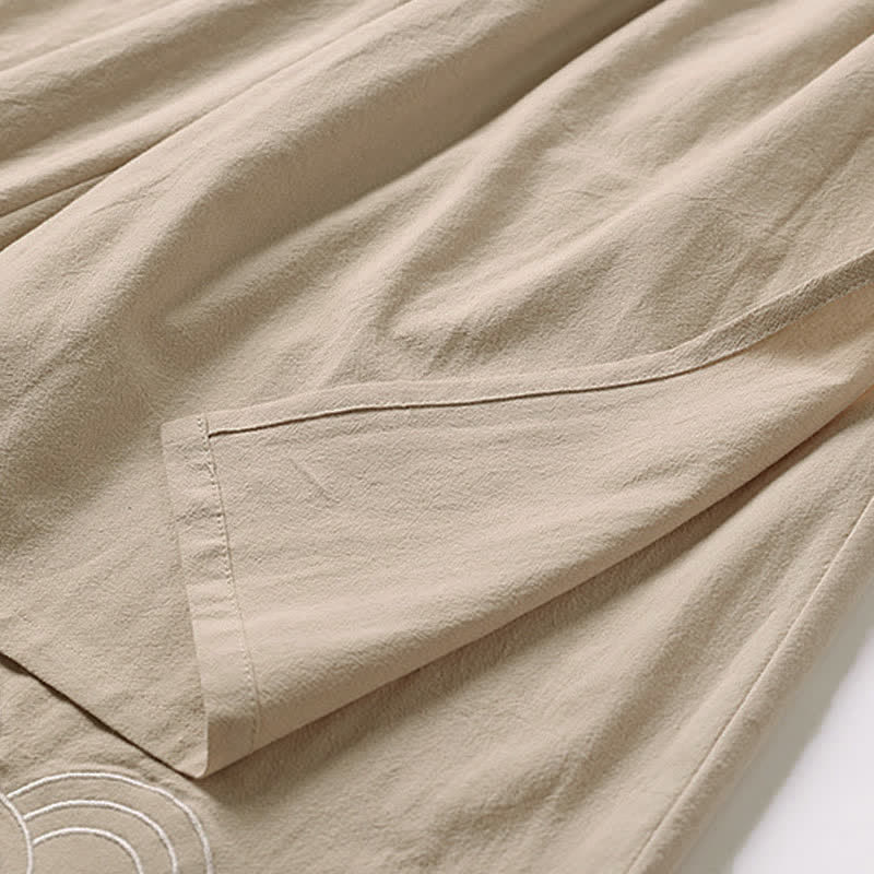 Nimara Ritual Summer Embroidery Capri Length Cotton Linen Men's Wide Leg Pants With Pockets