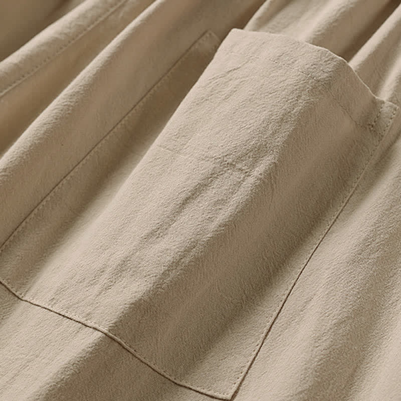 Nimara Ritual Summer Embroidery Capri Length Cotton Linen Men's Wide Leg Pants With Pockets