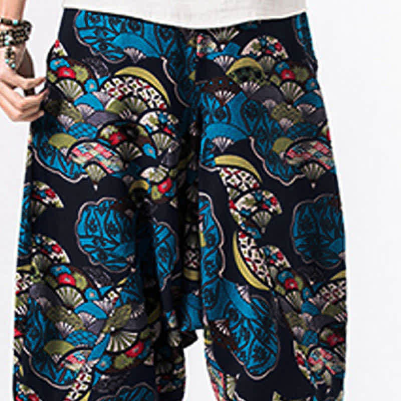 Nimara Ritual Ethnic Printing Floral Geometric Pattern Men's Harem 7-8 Length Pants With Pockets