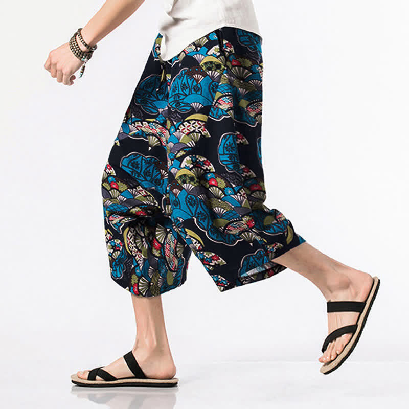 Nimara Ritual Ethnic Printing Floral Geometric Pattern Men's Harem 7-8 Length Pants With Pockets