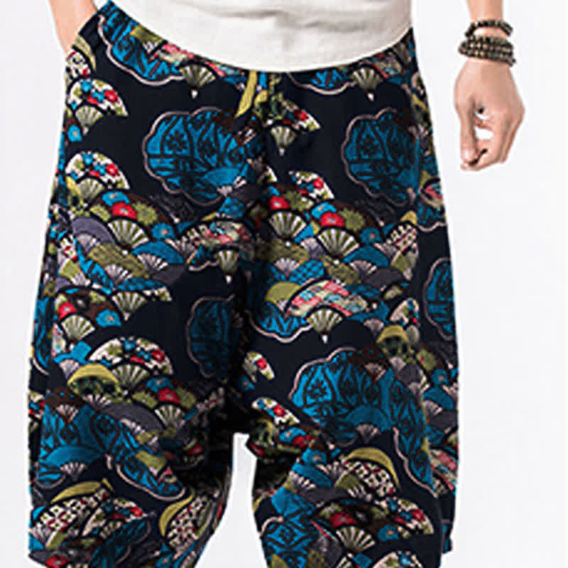Nimara Ritual Ethnic Printing Floral Geometric Pattern Men's Harem 7-8 Length Pants With Pockets