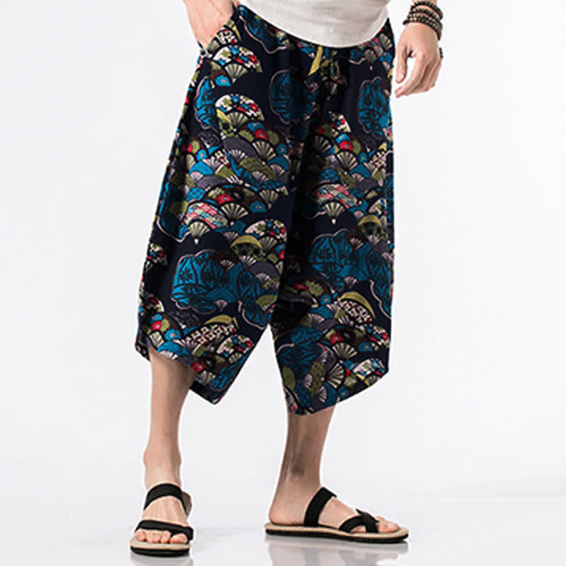 Nimara Ritual Ethnic Printing Floral Geometric Pattern Men's Harem 7-8 Length Pants With Pockets