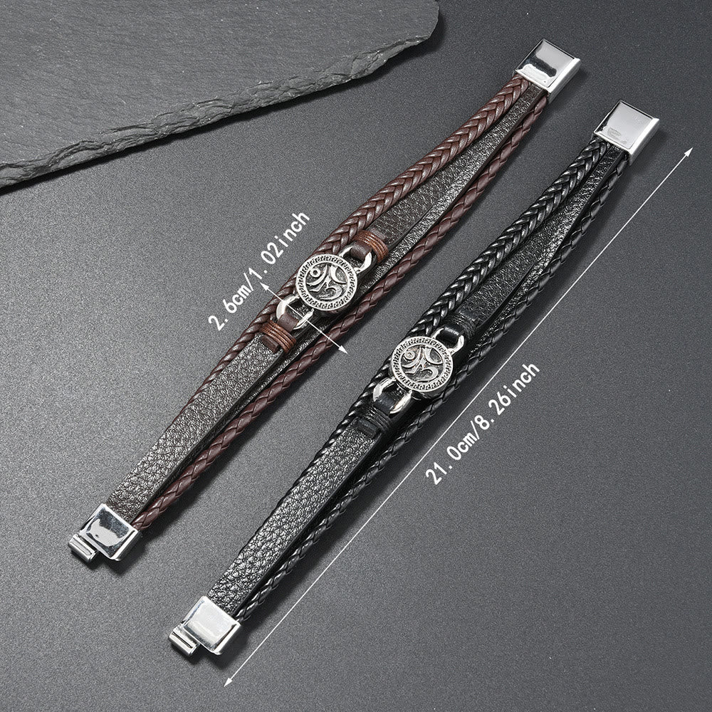 Nimara Ritual Om Round Engraved Multilayered Braided Retro Leather Bracelet