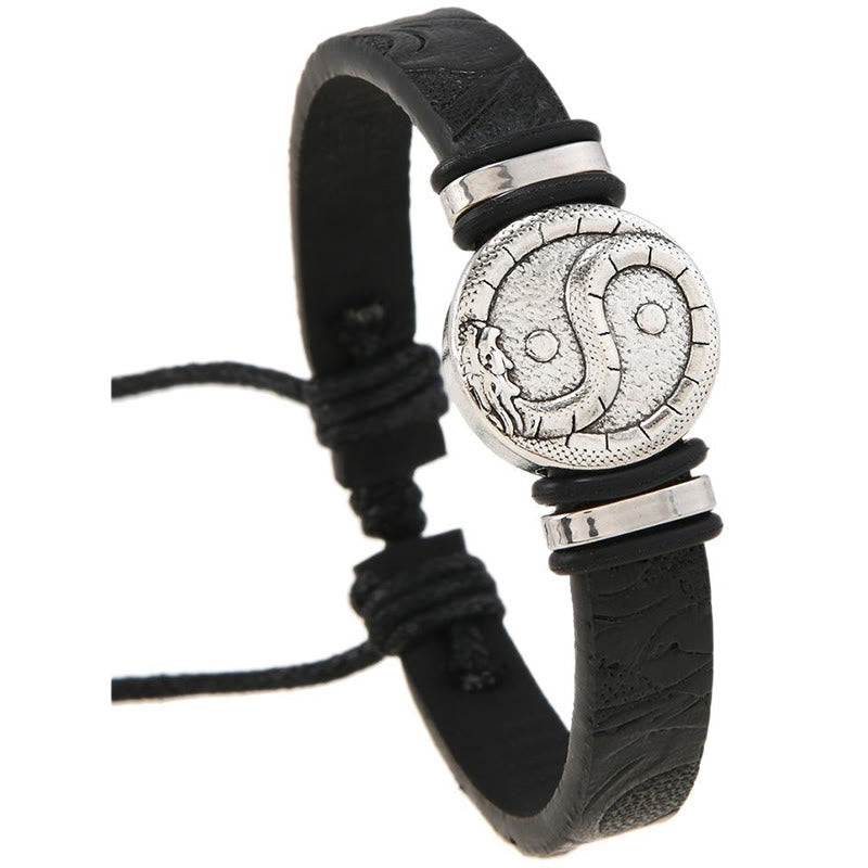 Nimara Ritual Round Engraved YIN YANG Dragon Leather Balance Bracelet