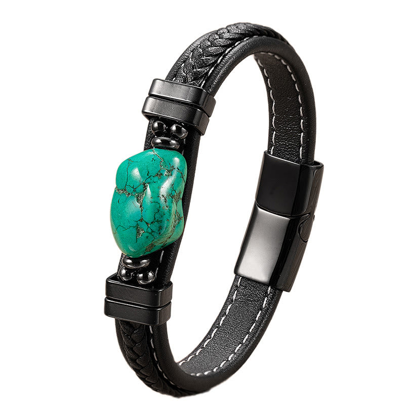 Nimara Ritual Synthetic Turquoise Braided Leather Bold Bracelet