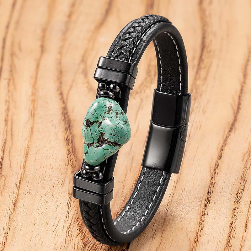 Nimara Ritual Synthetic Turquoise Braided Leather Bold Bracelet