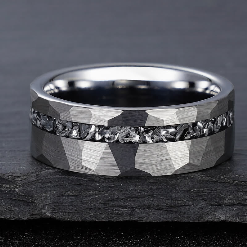 Nimara Ritual Hammered Texture Tungsten Steel Strength Ring