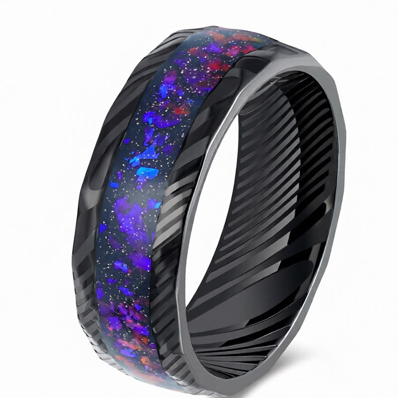 Nimara Ritual Faceted Natural Inlay Titanium Steel Strength Ring