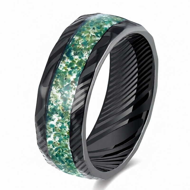 Nimara Ritual Faceted Natural Inlay Titanium Steel Strength Ring
