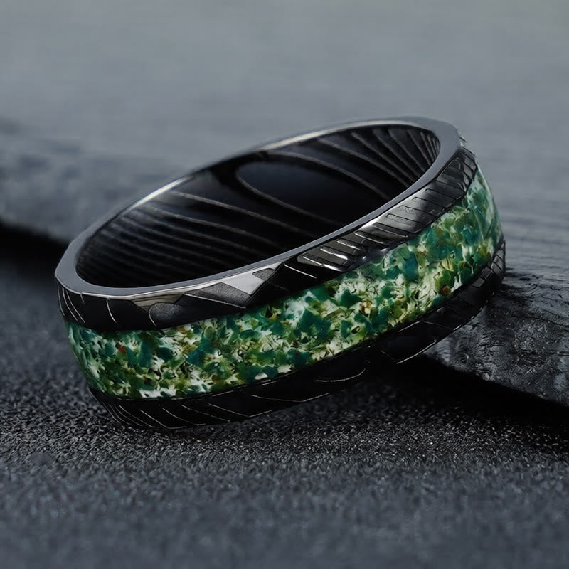 Nimara Ritual Faceted Natural Inlay Titanium Steel Strength Ring