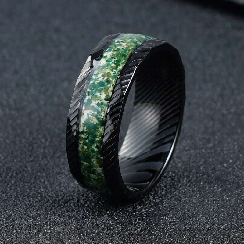 Nimara Ritual Faceted Natural Inlay Titanium Steel Strength Ring