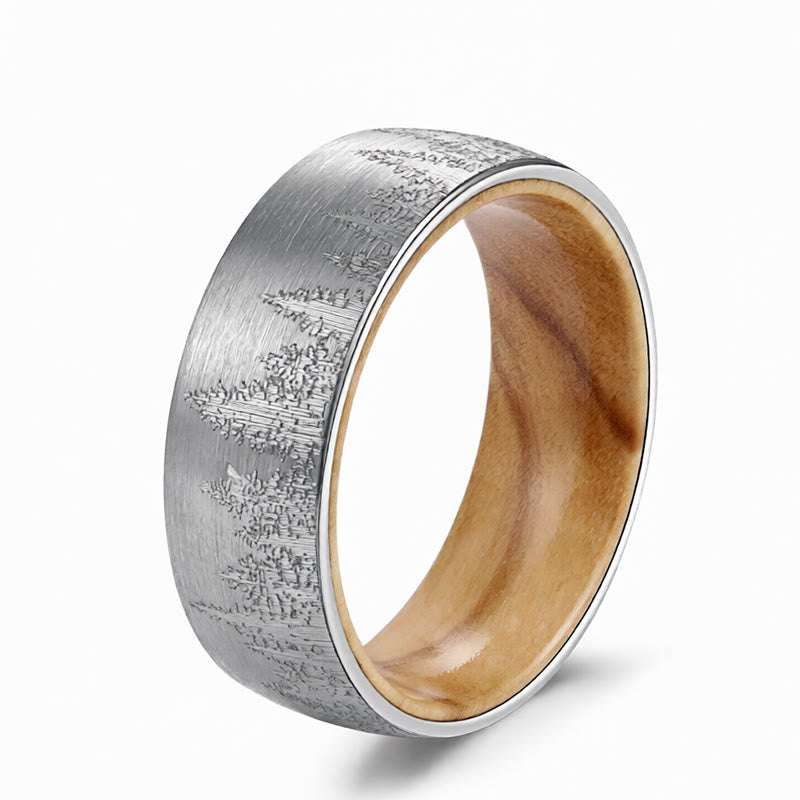 Nimara Ritual Forest Pattern Wood Tungsten Steel Strength Ring