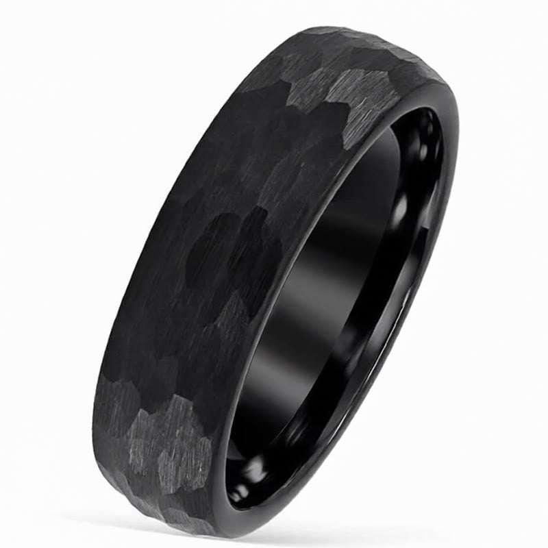 Nimara Ritual Simple Hammered Texture Tungsten Steel Reliability Ring