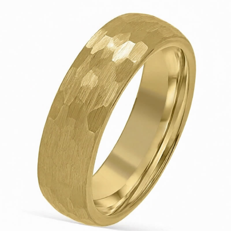 Nimara Ritual Simple Hammered Texture Tungsten Steel Reliability Ring