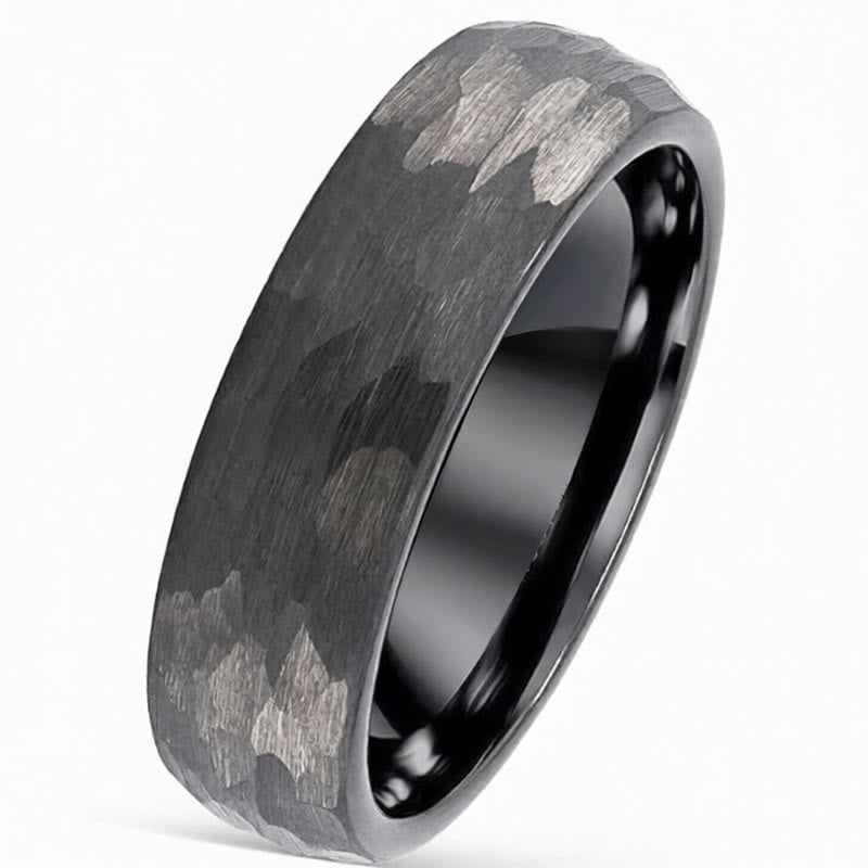 Nimara Ritual Simple Hammered Texture Tungsten Steel Reliability Ring