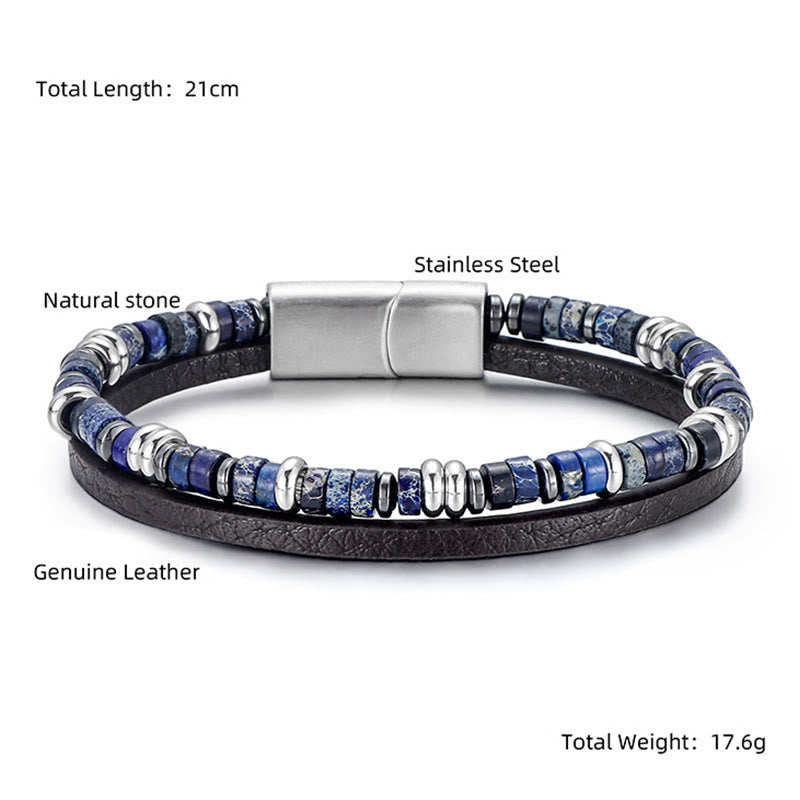 Nimara Ritual Lapis Lazuli Tiger Eye Bead Balance Leather Bracelet