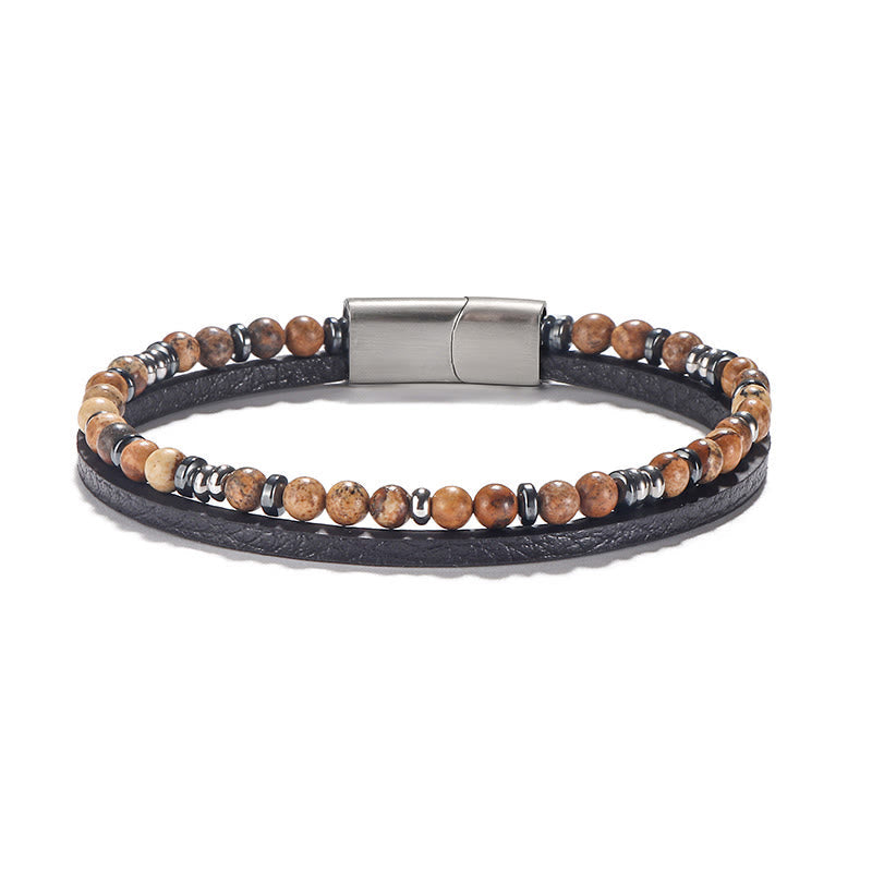 Nimara Ritual Lapis Lazuli Tiger Eye Bead Balance Leather Bracelet