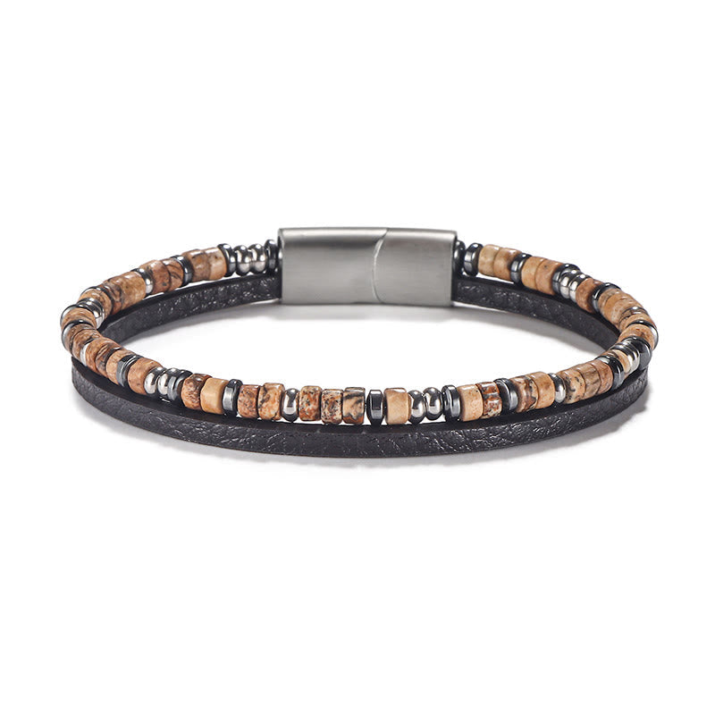 Nimara Ritual Lapis Lazuli Tiger Eye Bead Balance Leather Bracelet