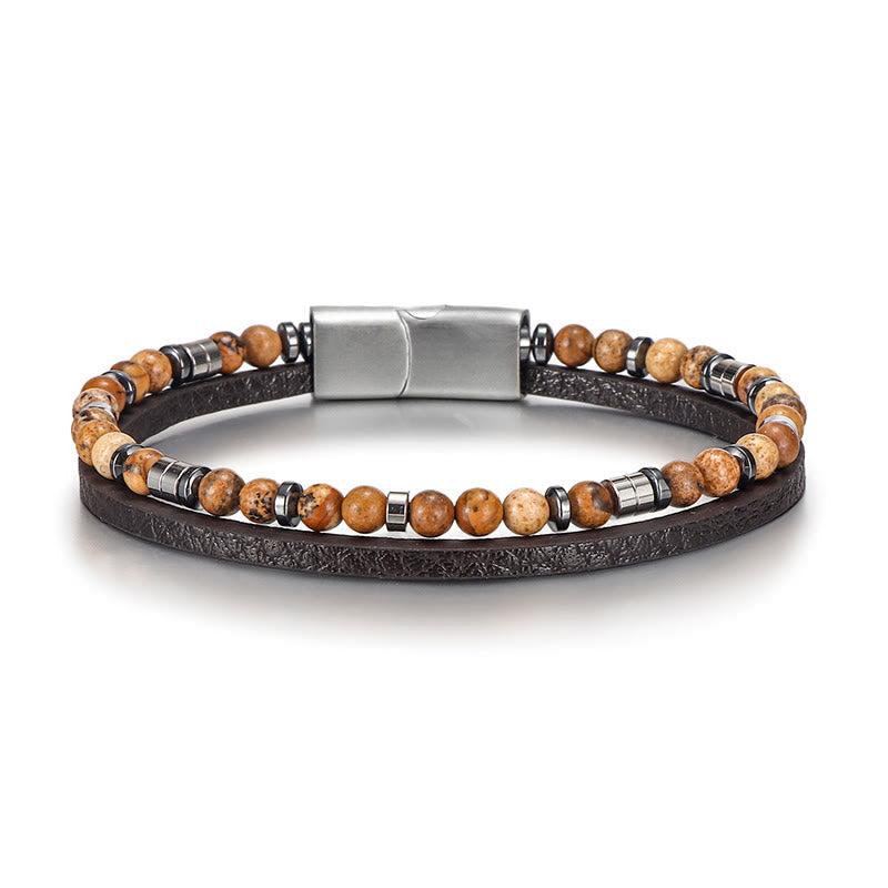 Nimara Ritual Lapis Lazuli Tiger Eye Bead Balance Leather Bracelet