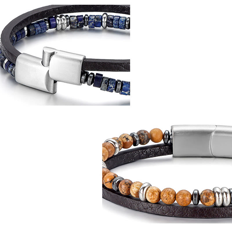 Nimara Ritual Lapis Lazuli Tiger Eye Bead Balance Leather Bracelet