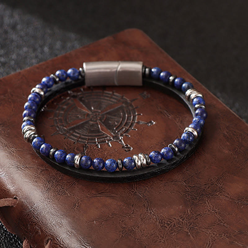 Nimara Ritual Lapis Lazuli Tiger Eye Bead Balance Leather Bracelet