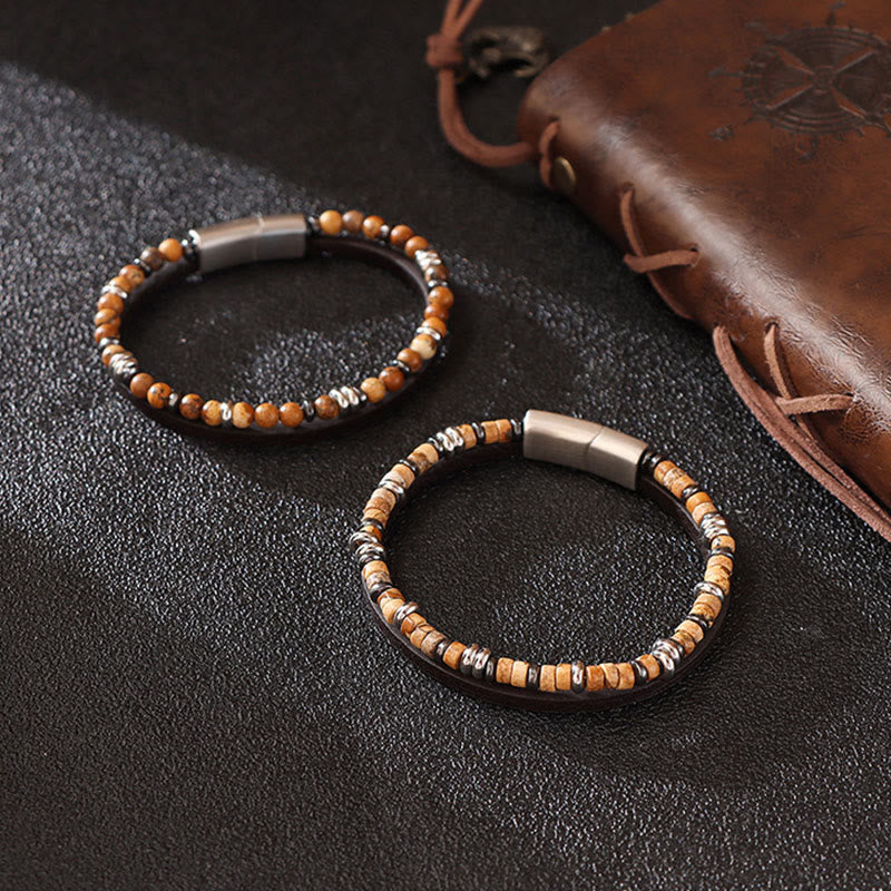 Nimara Ritual Lapis Lazuli Tiger Eye Bead Balance Leather Bracelet