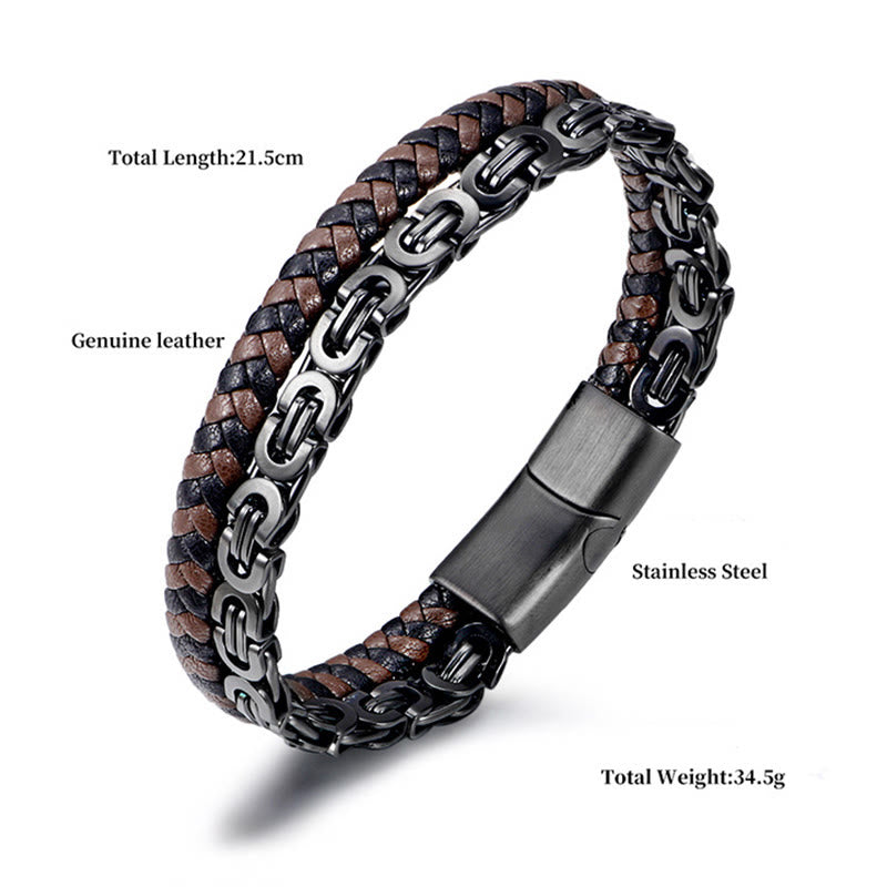Nimara Ritual Link Chain Double Wrap Braided Leather Balance Bracelet