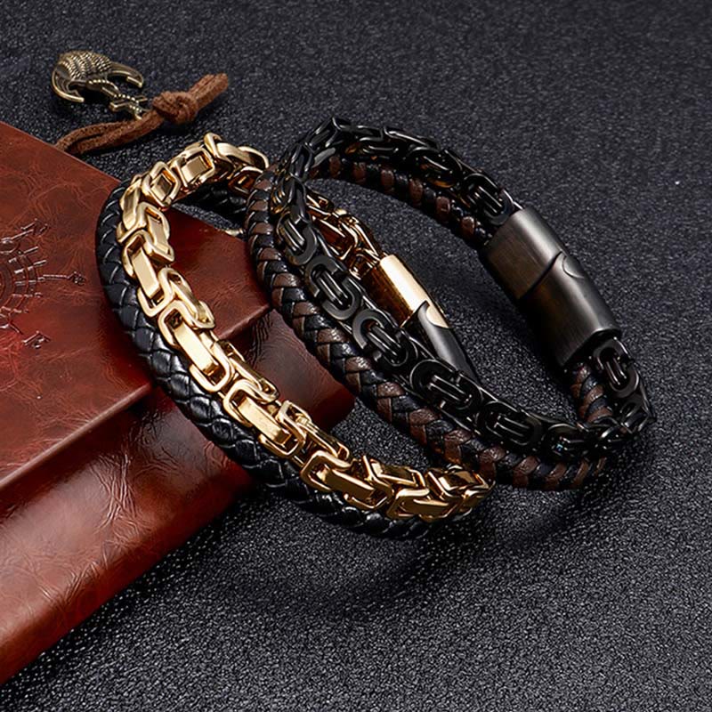 Nimara Ritual Link Chain Double Wrap Braided Leather Balance Bracelet