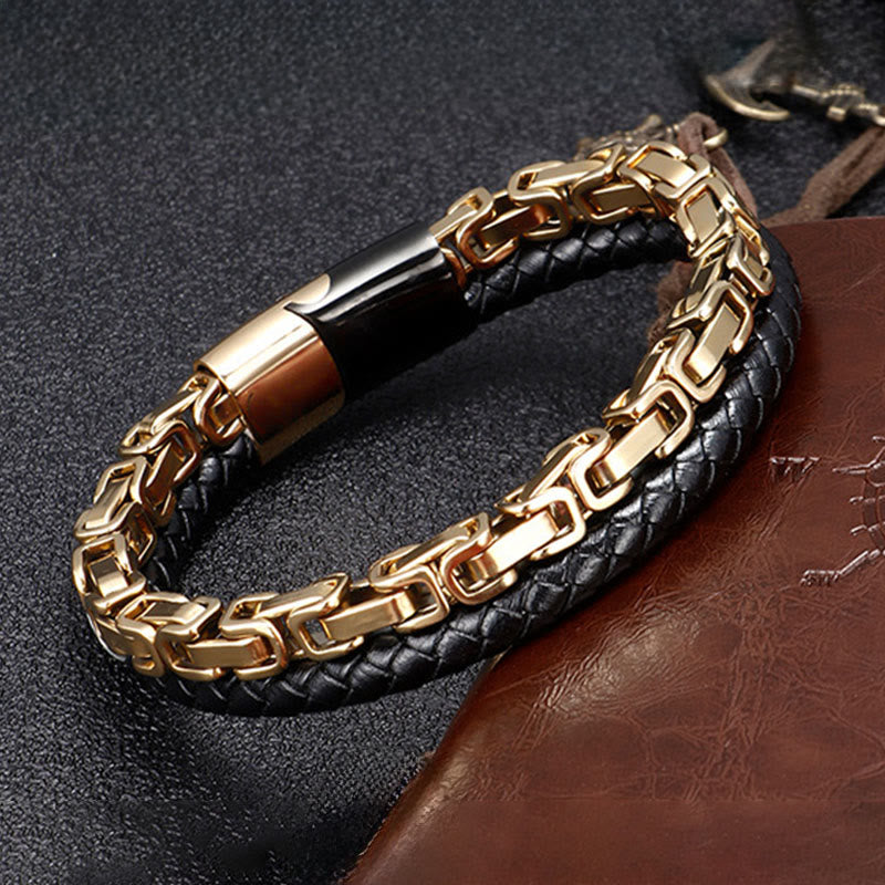 Nimara Ritual Link Chain Double Wrap Braided Leather Balance Bracelet