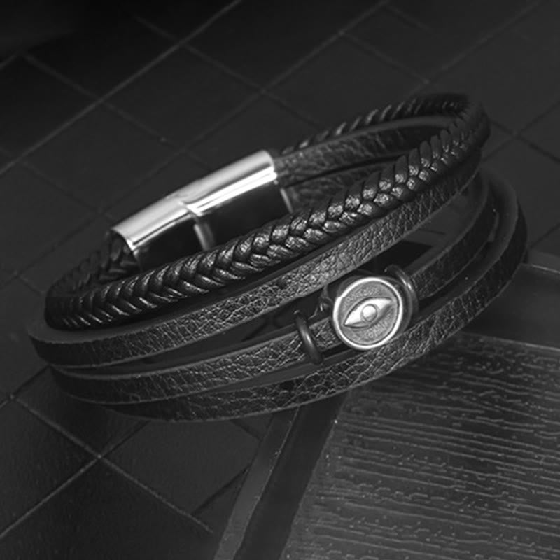 Nimara Ritual Evil Eye Multilayered Braided Leather Balance Bracelet