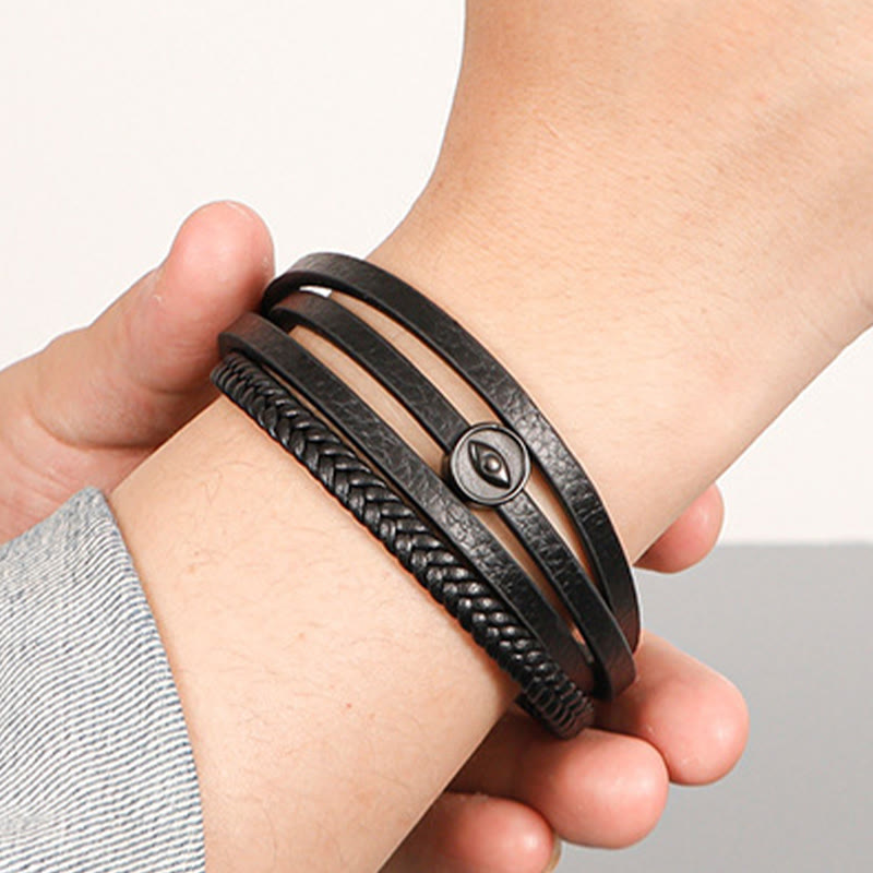 Nimara Ritual Evil Eye Multilayered Braided Leather Balance Bracelet