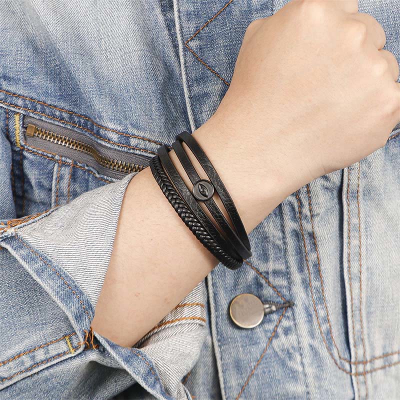 Nimara Ritual Evil Eye Multilayered Braided Leather Balance Bracelet