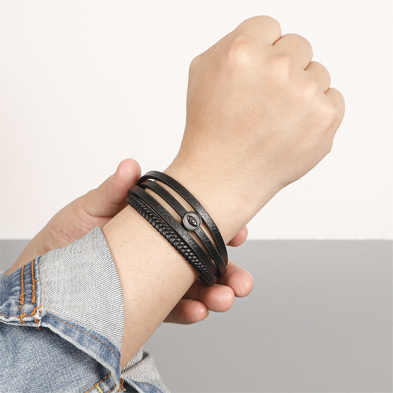 Nimara Ritual Evil Eye Multilayered Braided Leather Balance Bracelet