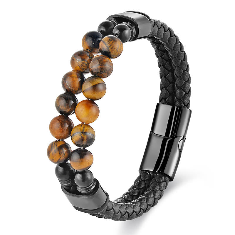 Nimara Ritual Tiger Eye Double Wrap Braided Leather Protection Bracelet
