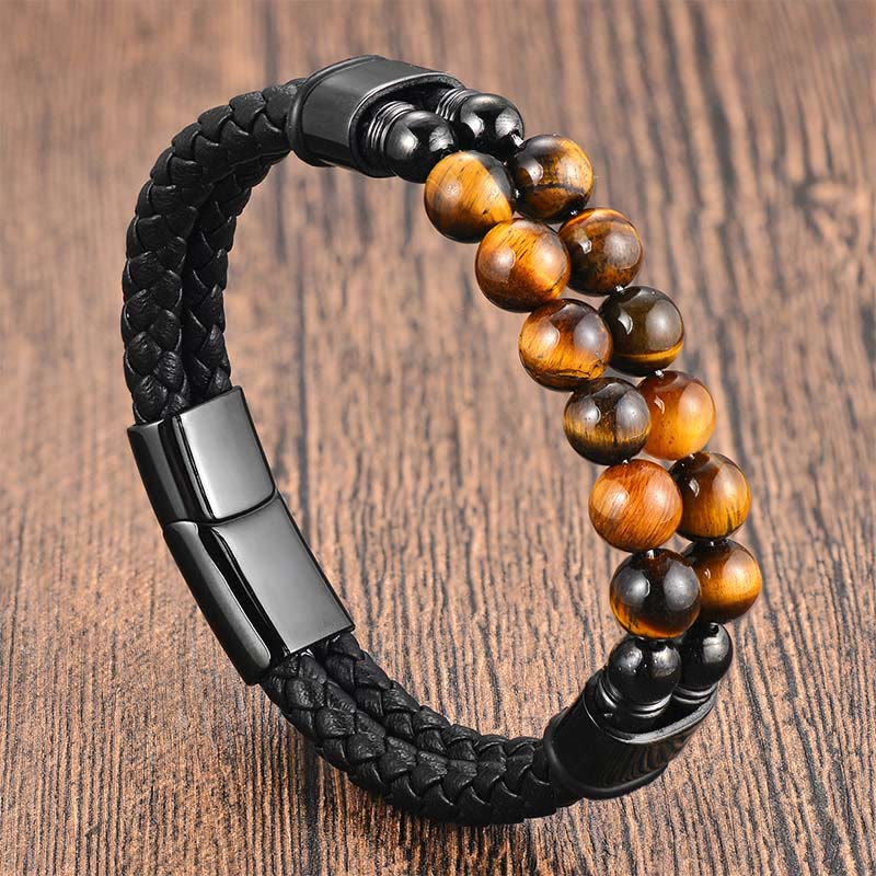 Nimara Ritual Tiger Eye Double Wrap Braided Leather Protection Bracelet