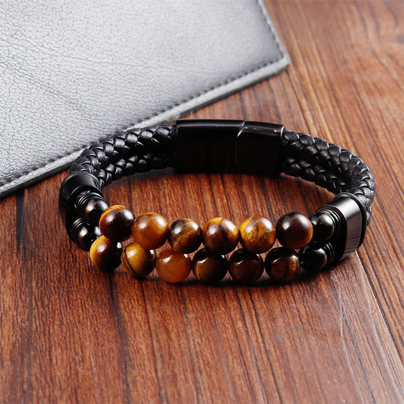 Nimara Ritual Tiger Eye Double Wrap Braided Leather Protection Bracelet
