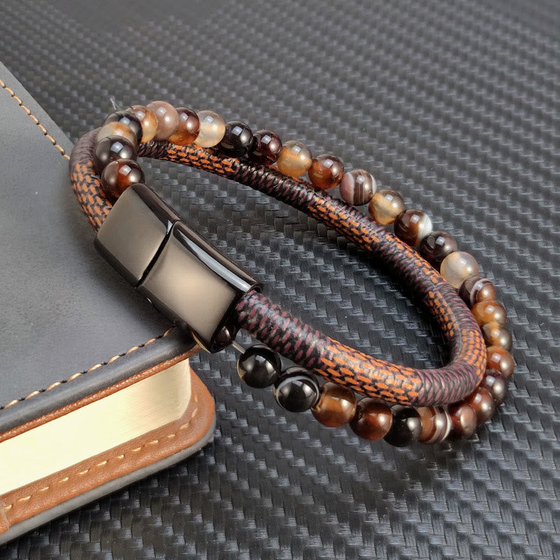 Nimara Ritual Sardonyx Double Wrap Braided Leather Success Bracelet