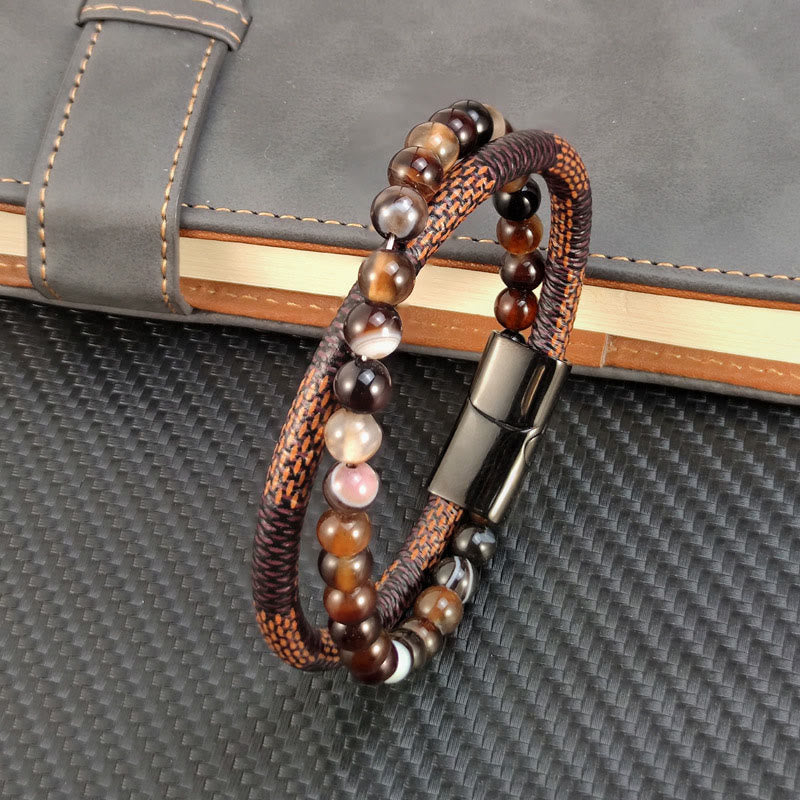 Nimara Ritual Sardonyx Double Wrap Braided Leather Success Bracelet