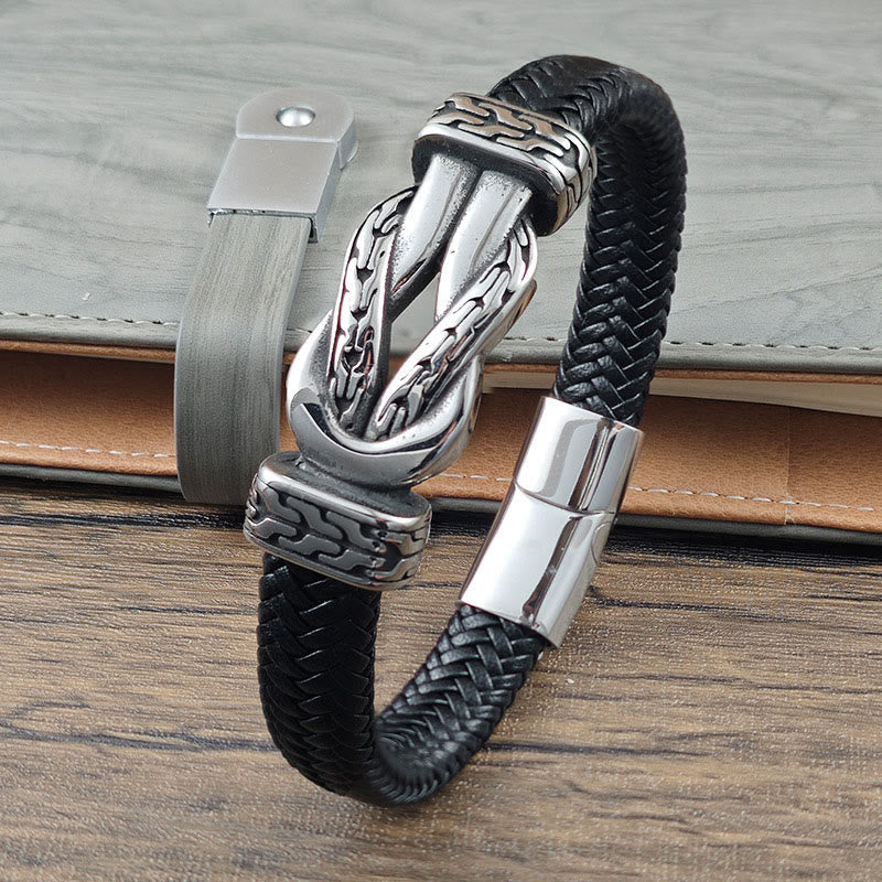 Nimara Ritual Knot Design Braided Leather Balance Bracelet
