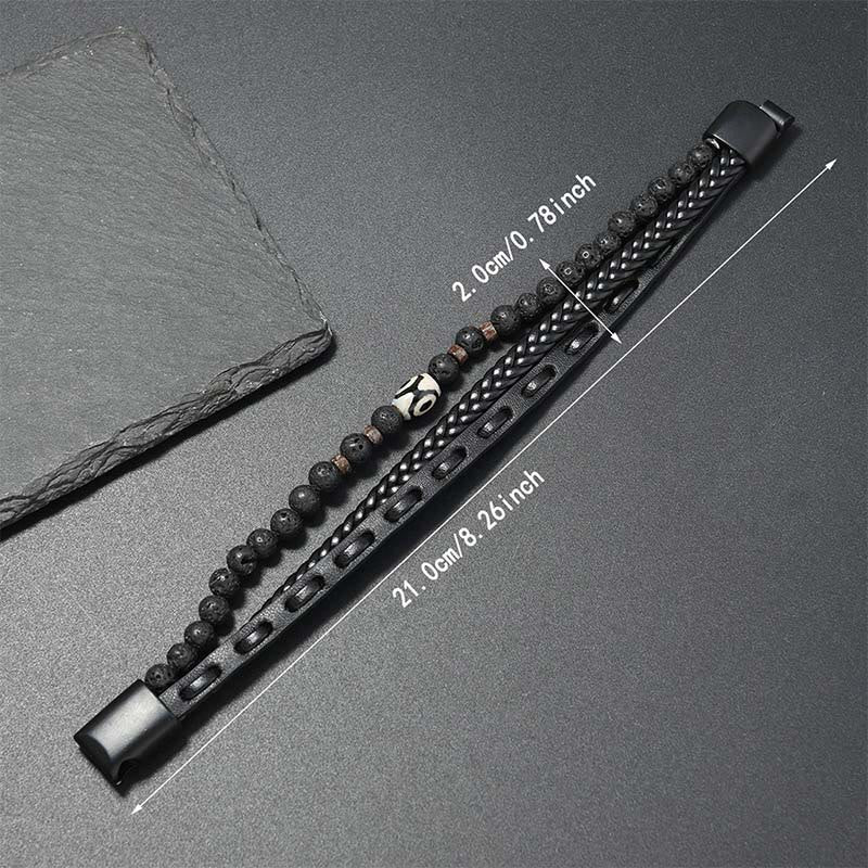 Nimara Ritual Dzi Bead Lava Rock Multilayered Braided Leather Wealth Bracelet