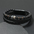 Nimara Ritual Dzi Bead Lava Rock Multilayered Braided Leather Wealth Bracelet