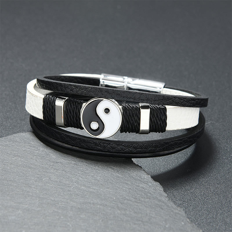 Nimara Ritual Black White YIN YANG Multilayered Leather Balance Bracelet